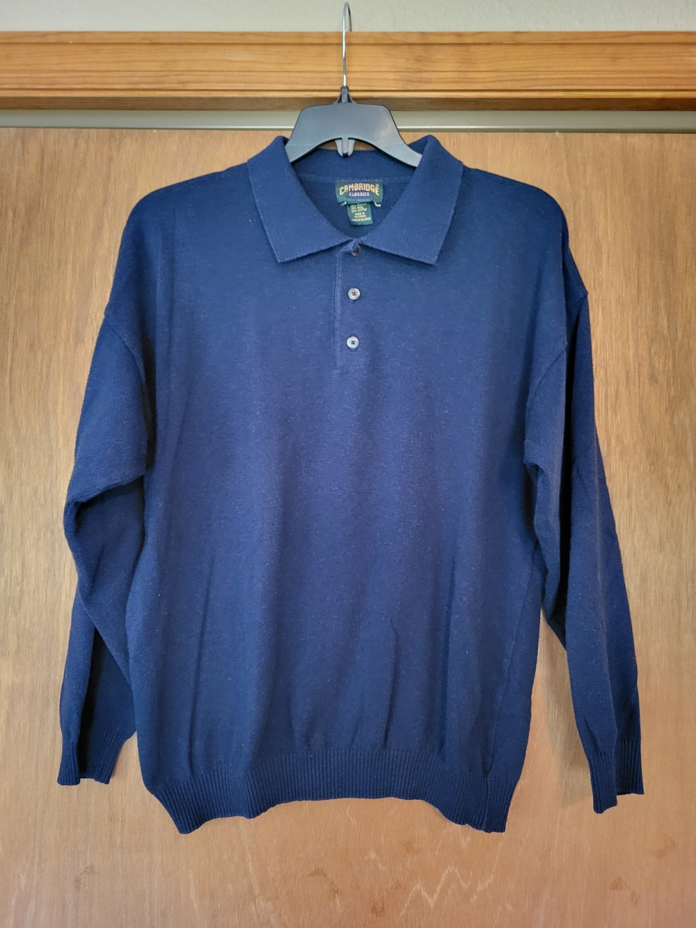 Cambridge Classics Navy Blue Long Sleeve Polo Sweater, Xl